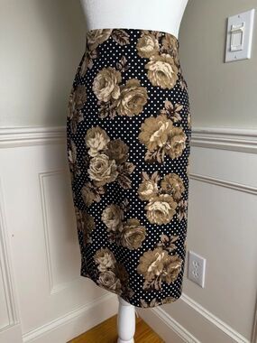 NYC Floral Polka Dot Pencil Skirt Size S Black Beige
